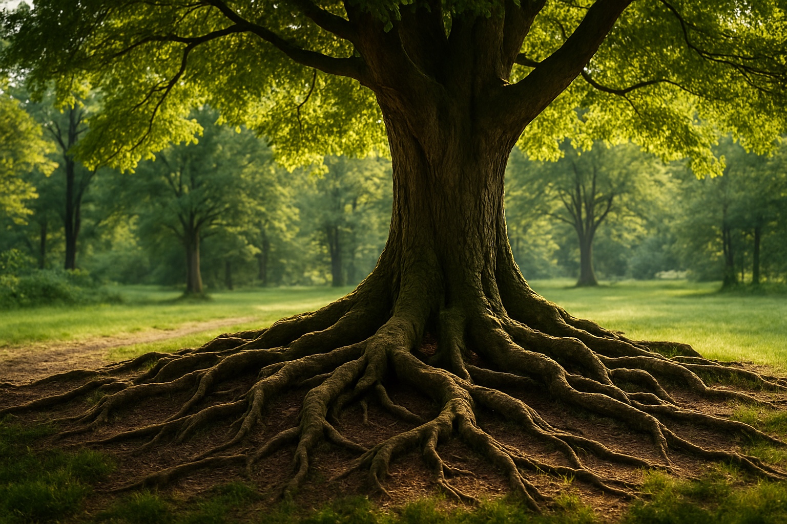 Tree with visible roots
